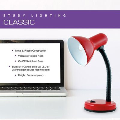 Homelife Classic Flexi Desk Lamp - Carnival Red - DESK/READING LAMPS - Beattys of Loughrea