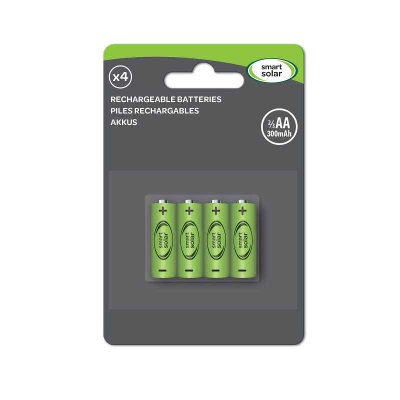 Smart Solar 1.2V 2/3AA Ni-MH 200mAh Rechargeable Batteries Pack of 4