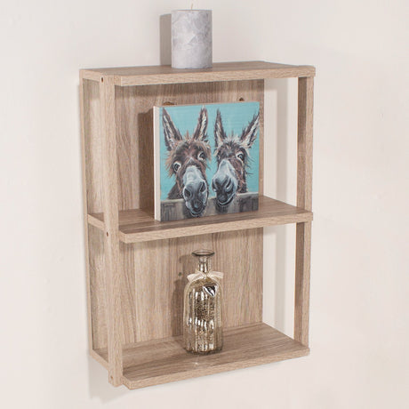 Arran 3 Tier Narrow Shelf Wall Unit Oak Effect - WOODEN / PLASTIC SHELVES - Beattys of Loughrea