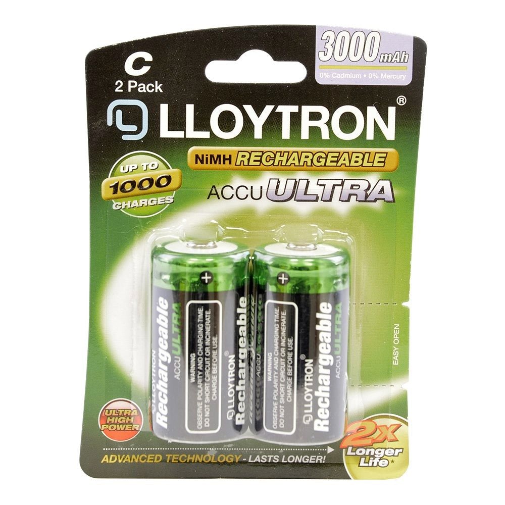 Lloytron 2pk NIMH AccuUltra Rechargeable Battery - C 3000mAh - BATTERY CHARGERS - Beattys of Loughrea