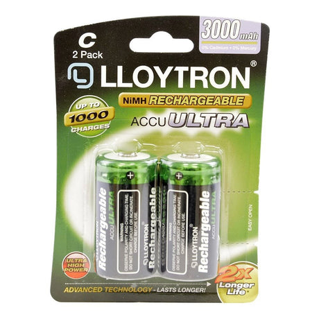 Lloytron 2pk NIMH AccuUltra Rechargeable Battery - C 3000mAh - BATTERY CHARGERS - Beattys of Loughrea