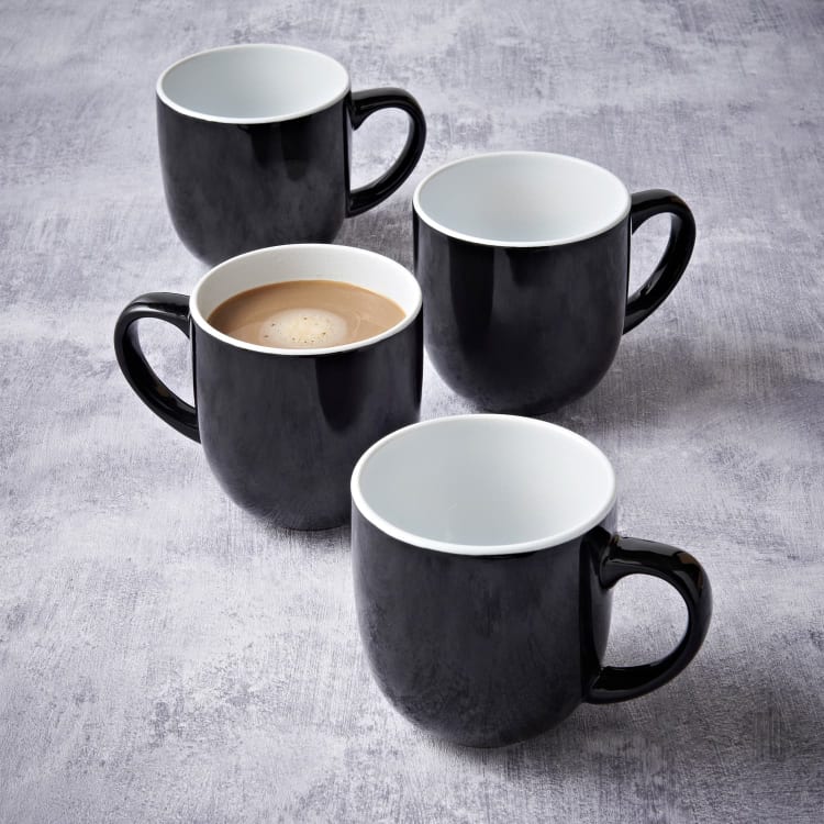 4 Pack Stoneware Mug Set - Glossy Black