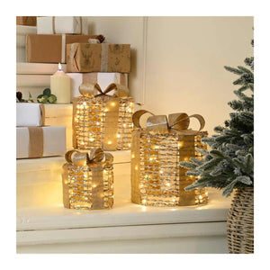 Festive LED Champagne Gold Parcels, Set of 3 - XMAS ROOM DECORATION - LIGHT UP - Beattys of Loughrea
