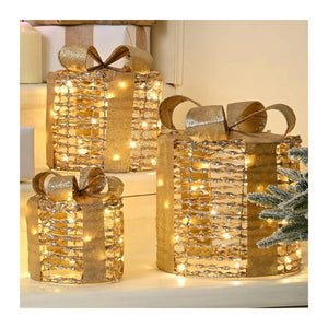 Festive LED Champagne Gold Parcels, Set of 3 - XMAS ROOM DECORATION - LIGHT UP - Beattys of Loughrea