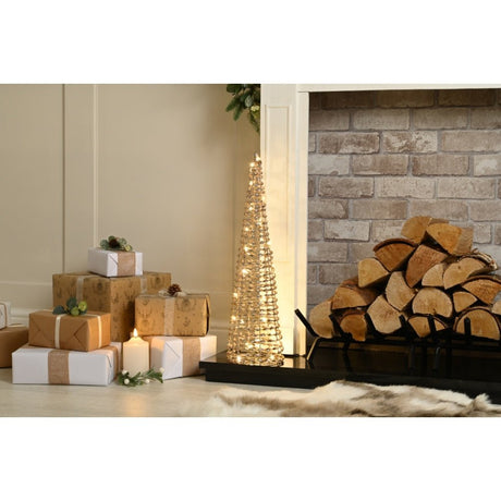 Led Lit Battery Operated Champagne Gold Cone Tree | 60Cm - XMAS ROOM DECORATION LARGE AND LIGHT UP - Beattys of Loughrea