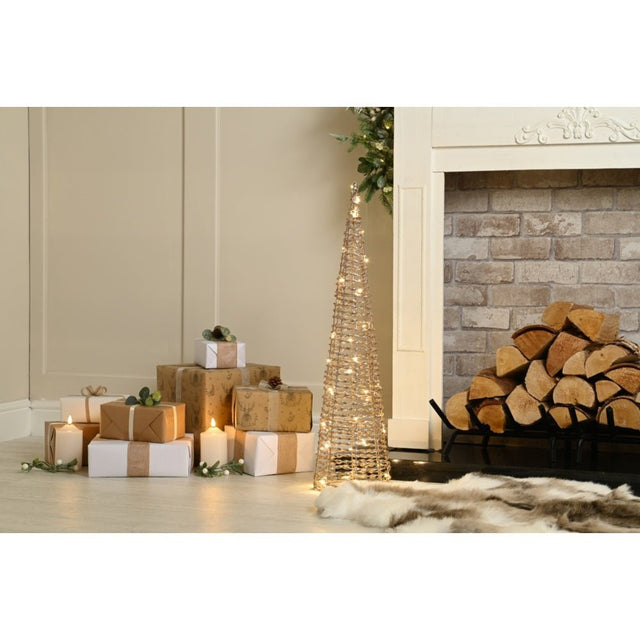 Led Lit Battery Operated Champagne Gold Cone Tree | 80Cm - XMAS ROOM DECORATION LARGE AND LIGHT UP - Beattys of Loughrea