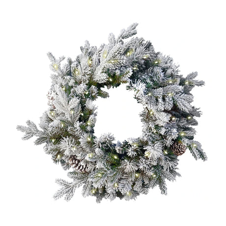 National Tree Company Frosted Dorchester Pine Wreath 60cm - XMAS WREATHS - Beattys of Loughrea