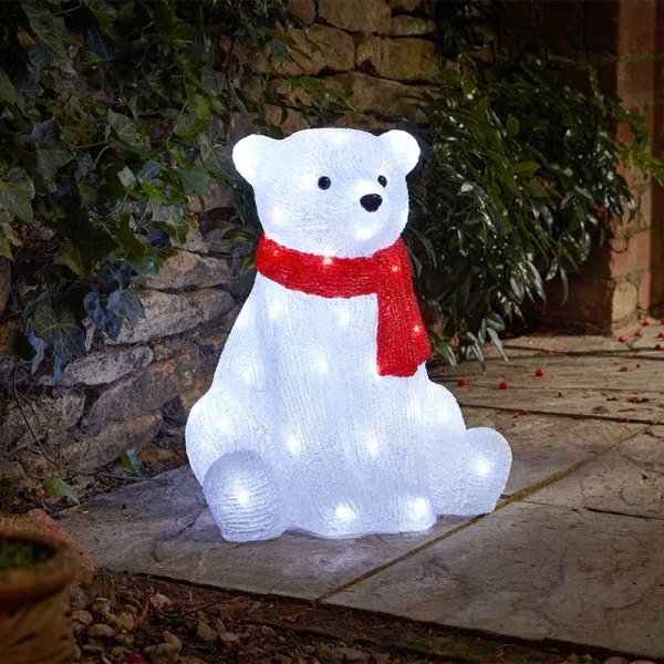 Inlit Ice Polar Bear 44cm Battery Operated - XMAS ROOM DECORATION LARGE AND LIGHT UP - Beattys of Loughrea