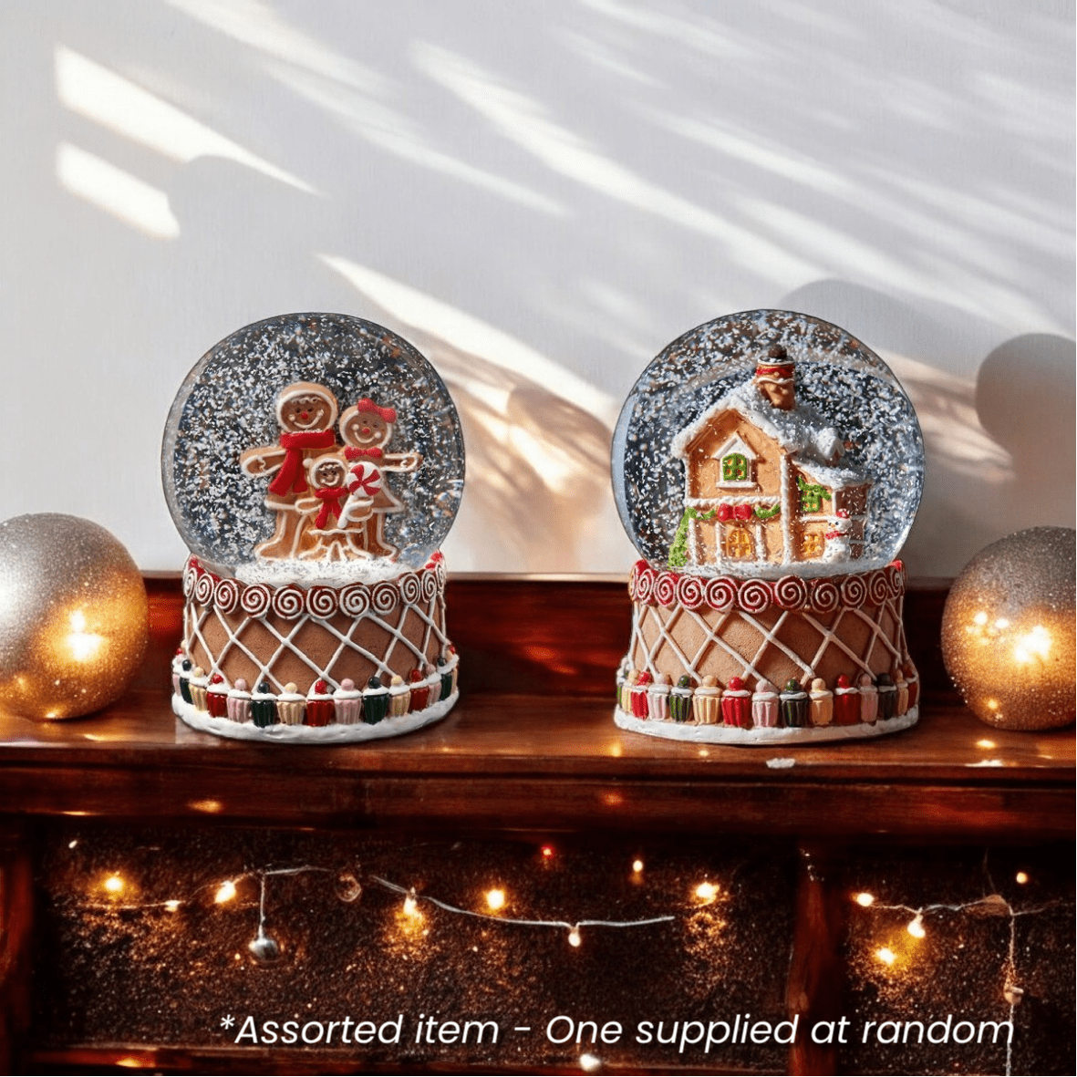 6cm Gingerbread SnowSphere - One Supplied* - XMAS CERAMIC WOOD RESIN GLASS ORNAMENTS - Beattys of Loughrea
