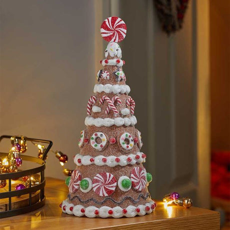 Gingerbread CandyTree 26cm - XMAS CERAMIC WOOD RESIN GLASS ORNAMENTS - Beattys of Loughrea