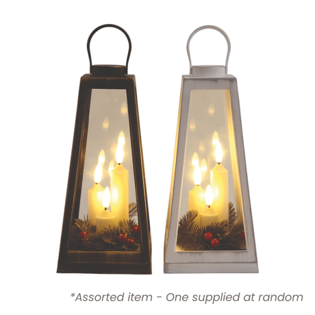 LED Taper Candle Lantern 24cm Battery Operated - One Supplied* - XMAS LANTERNS/ BOTTLES - Beattys of Loughrea