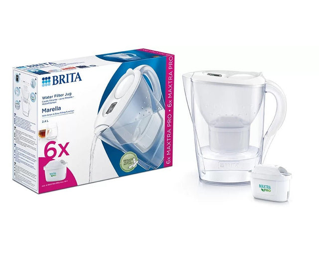 Brita Marella White 2.4L Water Filter Jug & 6 MAXTRA PRO Cartridges - Beattys of Loughrea | www.beattys.ie