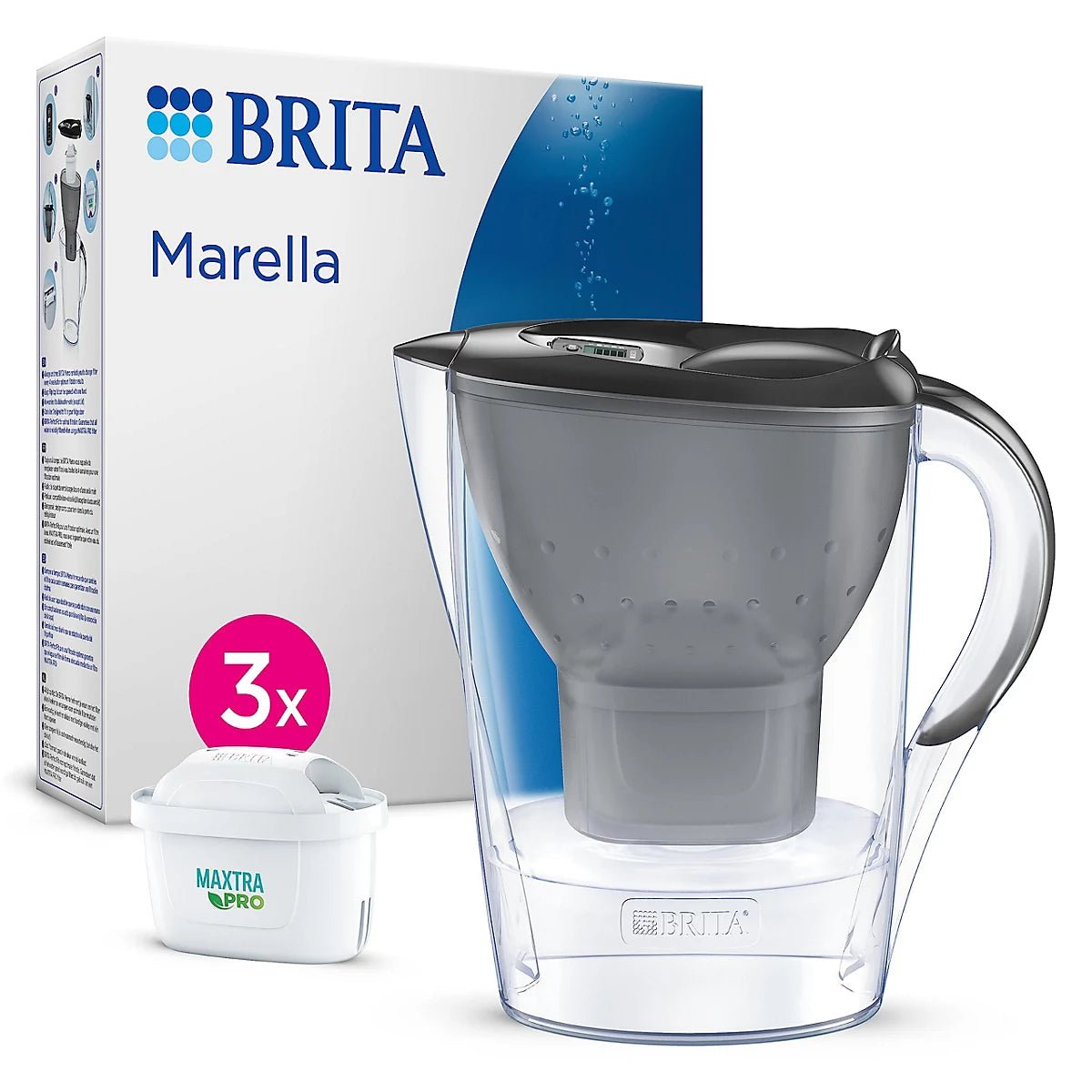 Brita Marella MAXTRA PRO 2.4L Graphite Water Filter Jug with 3 Cartridges - WATER FILTERS - Beattys of Loughrea