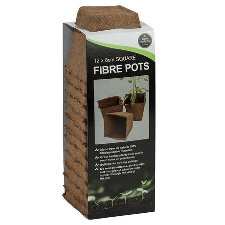 8cm Square Fibre Plant Pots, 12 Pack - PROPAGATOR, SEED TRAY, MATTING - Beattys of Loughrea
