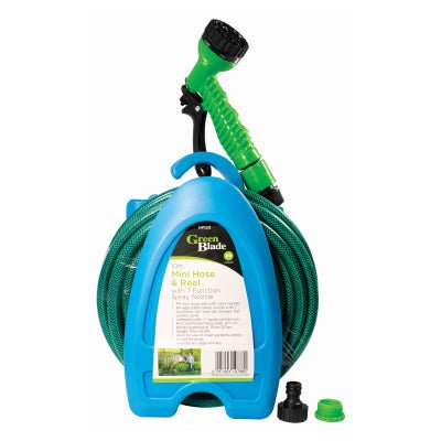 Greenblade 10m Mini Hose & Reel with 7 Function Spray Nozzle - HOSE - Beattys of Loughrea