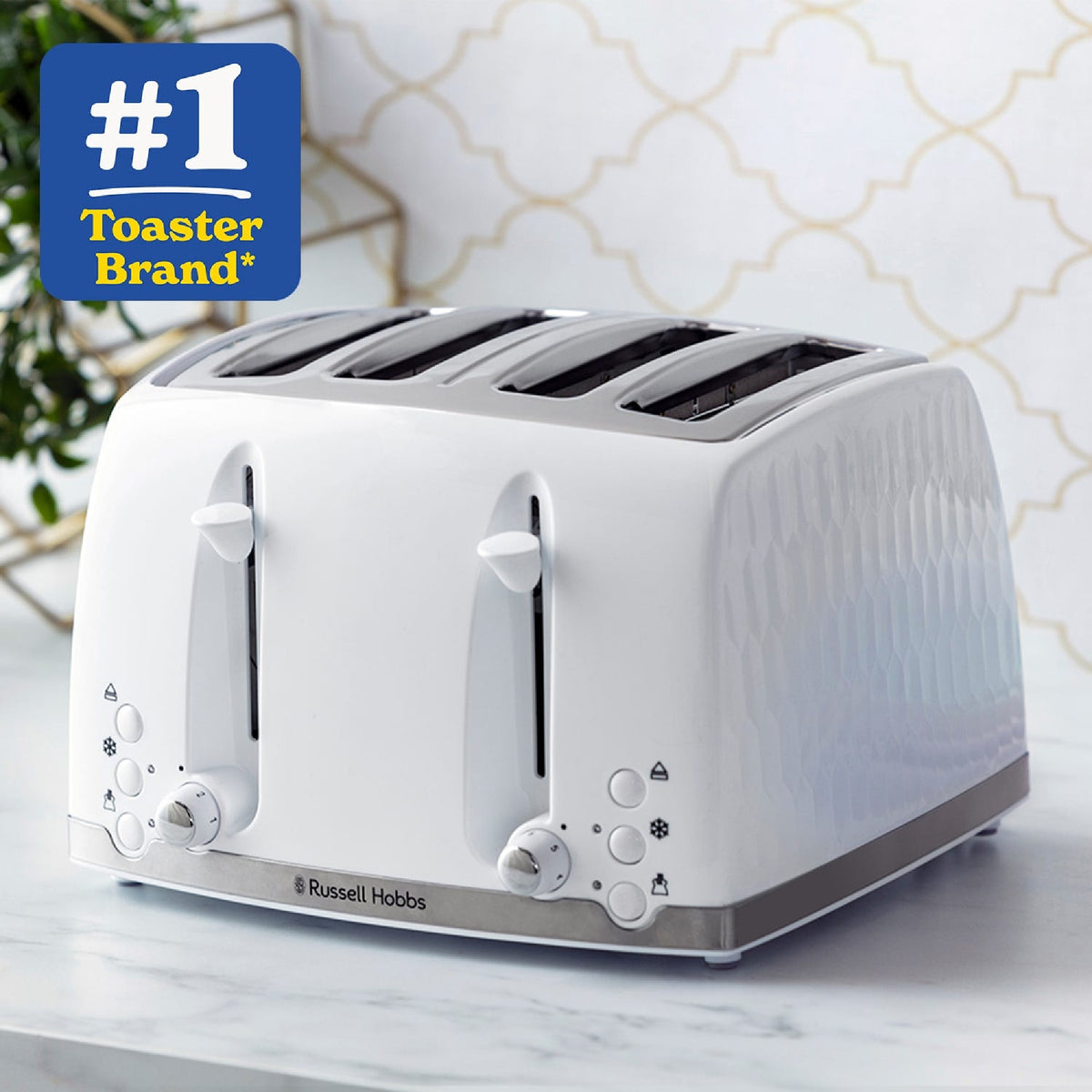 Russell Hobbs Honeycomb 4 Slice White Toaster 26070 - TOASTERS - Beattys of Loughrea