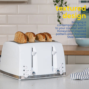 Russell Hobbs Honeycomb 4 Slice White Toaster 26070 - TOASTERS - Beattys of Loughrea