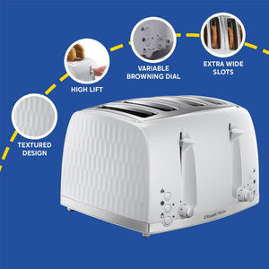 Russell Hobbs Honeycomb 4 Slice White Toaster 26070 - TOASTERS - Beattys of Loughrea
