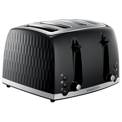 Russell Hobbs Honeycomb 4 Slice Black Toaster 26071 - TOASTERS - Beattys of Loughrea