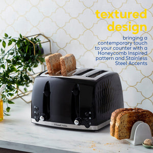 Russell Hobbs Honeycomb 4 Slice Black Toaster 26071 - TOASTERS - Beattys of Loughrea