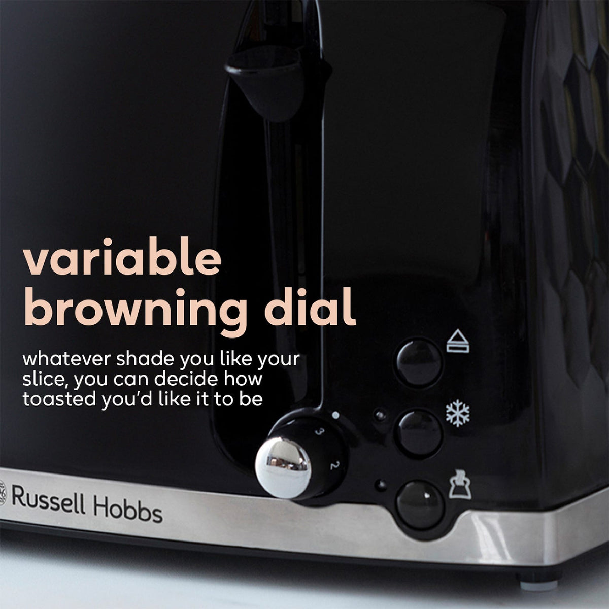 Russell Hobbs Honeycomb 4 Slice Black Toaster 26071 - TOASTERS - Beattys of Loughrea
