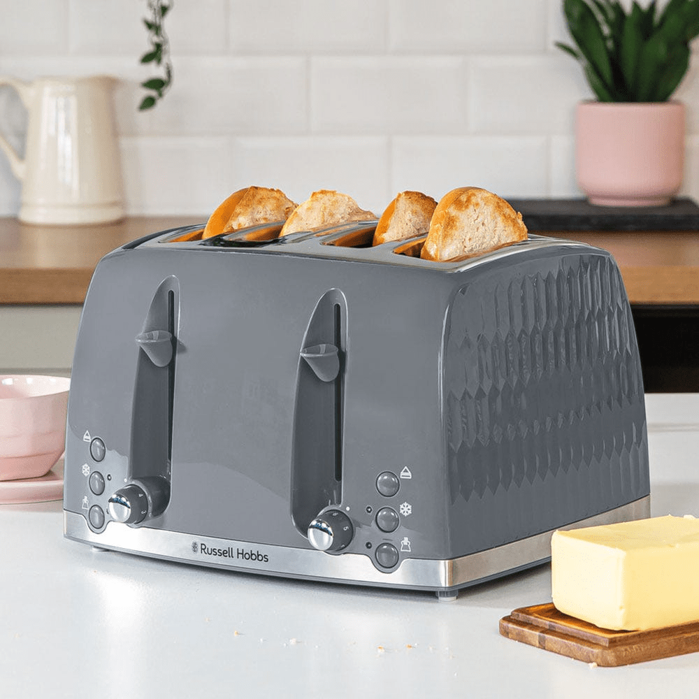Russell Hobbs Honeycomb 4 Slice Grey Toaster 26073 - TOASTERS - Beattys of Loughrea