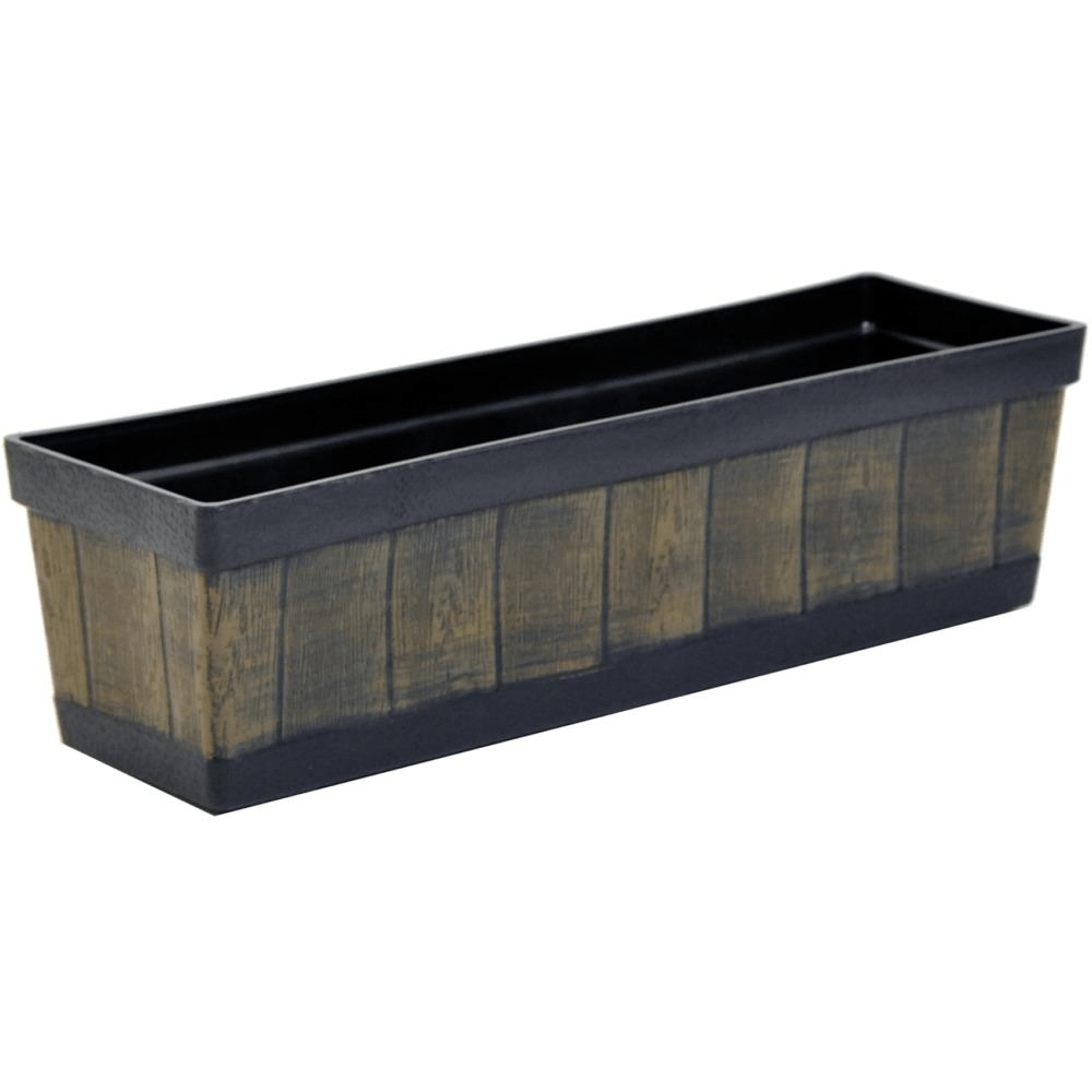 Wood Effect Resin Barrel Rectangle Flowerbox - GARDEN ORNAMENTS INCL SOLAR - Beattys of Loughrea
