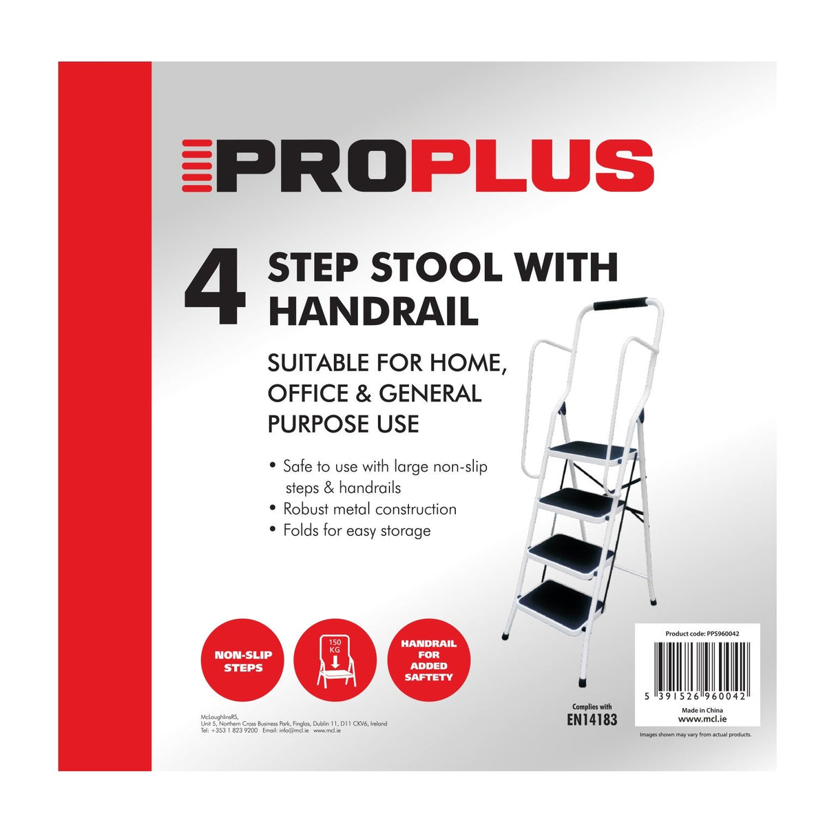 ProPlus 4 Tread Step Stool with Handrail White - STEPLADDER - Beattys of Loughrea