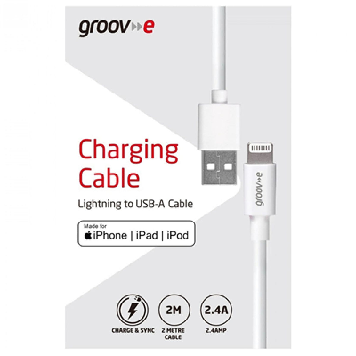 Groov-e MFi Lightning to USB-A Cable 2m - White