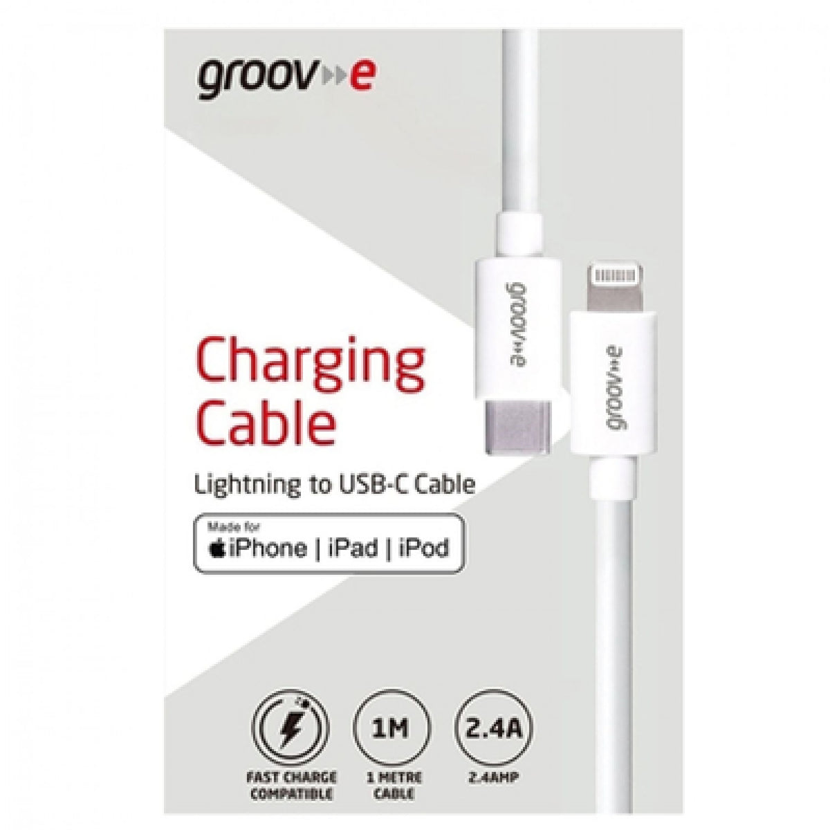 Groov-e MFi Lightning to USB-C Charging Cable 1m - White - LEADS - Beattys of Loughrea