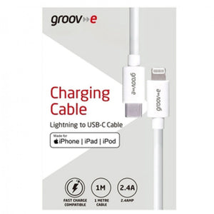 Groov-e MFi Lightning to USB-C Charging Cable 1m - White - LEADS - Beattys of Loughrea