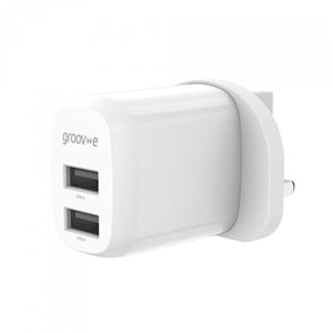 Groov-e Dual USB-A 12W Mains Charger - White