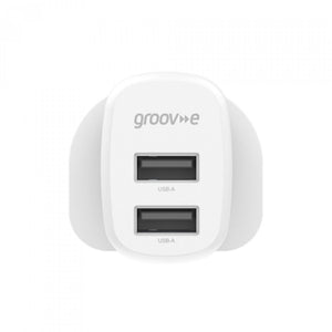 Groov-e Dual USB-A 12W Mains Charger - White