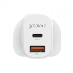 Groov-e Dual USB-A & USB-C Mains Charger - White - USB PC ACCESSORIES - Beattys of Loughrea
