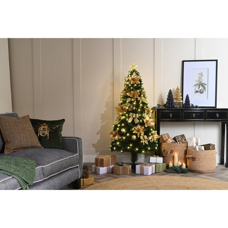 Fibre Optic Gold Poinsettia And Bow Tree | 1.8M - XMAS TREE F/O LIGHT UP - Beattys of Loughrea