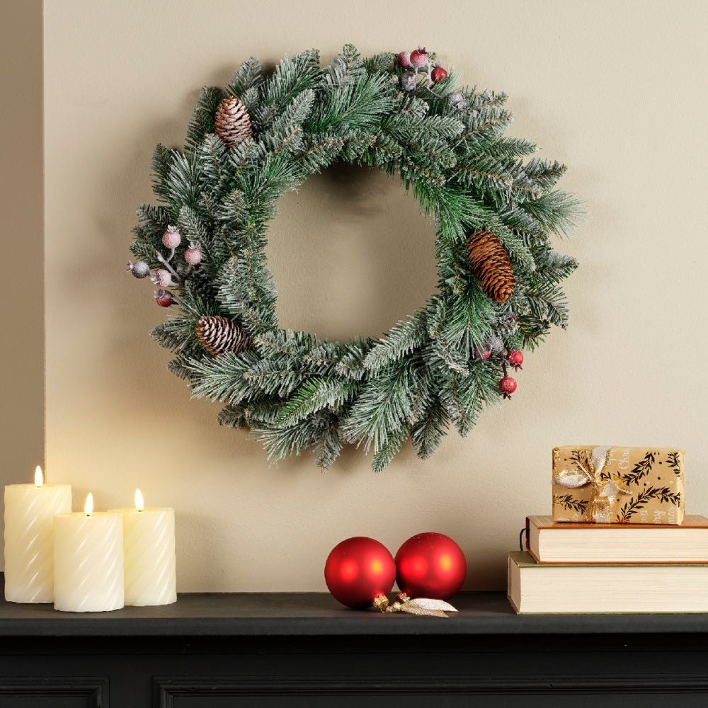 Frosted Windham Spruce Wreath | 50Cm - XMAS WREATHS - Beattys of Loughrea