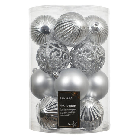 Silver Shatterproof Baubles - Pack Of 16 – A Holiday Bestseller To Brighten Your Celebrations. - XMAS BAUBLES - Beattys of Loughrea