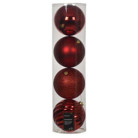Christmas Red Shatterproof Baubles - Pack Of 4 – A Perfect Seasonal Gift To Brighten Your Celebrations. - XMAS BAUBLES - Beattys of Loughrea