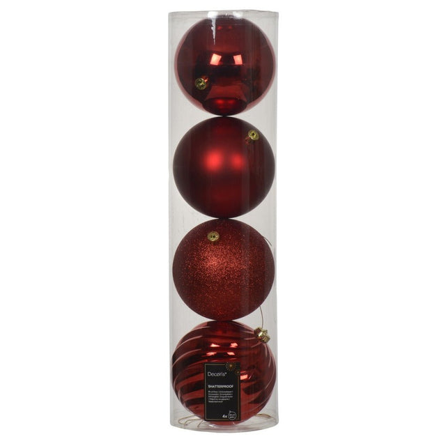 Christmas Red Shatterproof Baubles - Pack Of 4 – A Perfect Seasonal Gift To Brighten Your Celebrations. - XMAS BAUBLES - Beattys of Loughrea