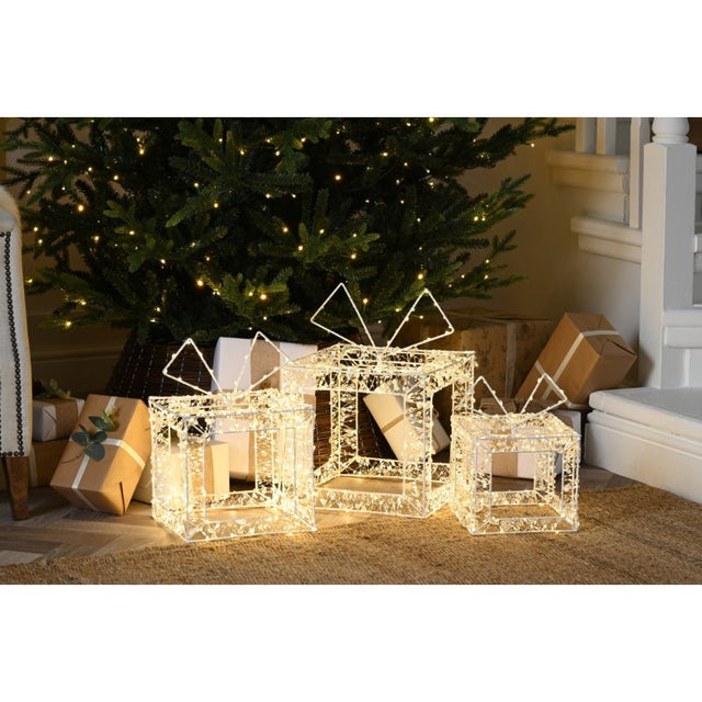 Led Lit Open Beaded Parcels | Set Of 3 - XMAS ROOM DECORATION LARGE AND LIGHT UP - Beattys of Loughrea