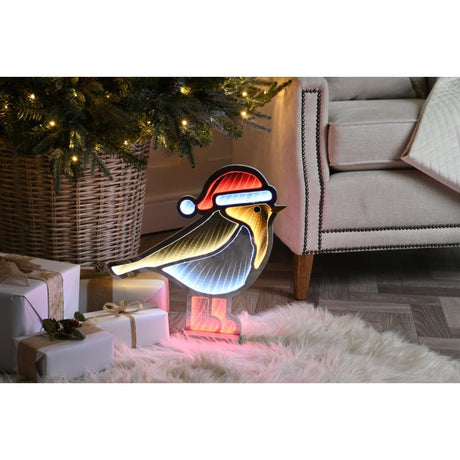 Robin Red Boots Infinity Mirror Light - 40Cm – A Holiday Bestseller To Brighten Your Celebrations. - XMAS ROOM DECORATION LARGE AND LIGHT UP - Beattys of Loughrea
