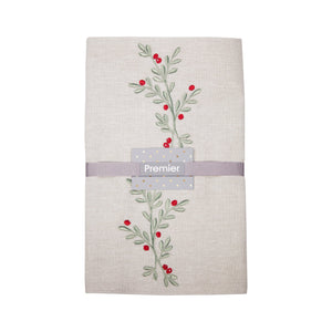 Premier 2m Embroidered Chambray Holly Berry Table Runner - TABLECLOTHS/RUNNERS - Beattys of Loughrea