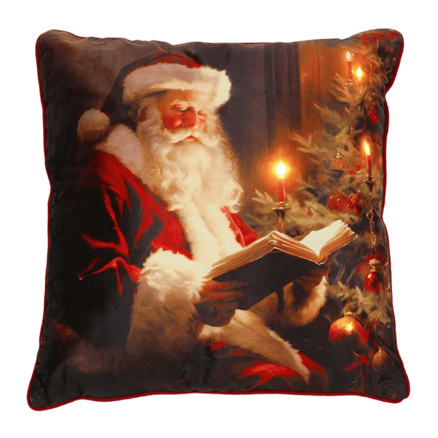 Battery Operated Lit Cushion Santa's Cozy Reading Corner 45 x 45cm - CUSHIONS/COVERS - Beattys of Loughrea