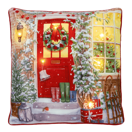 Battery Operated Lit Cushion Christmas Doorstep Magic 45 x 45cm - CUSHIONS/COVERS - Beattys of Loughrea