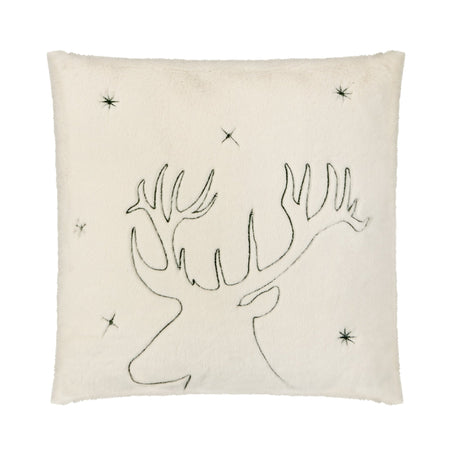 45 x 45cm Faux Fur Cushion with Embroidered Reindeer - CUSHIONS/COVERS - Beattys of Loughrea
