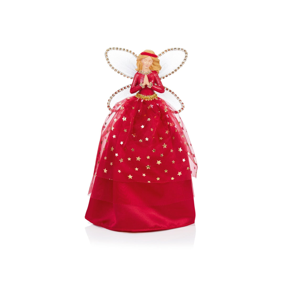 28cm Dark Red Angel with Gold Stars Tree Topper - XMAS DECORATIONS - Beattys of Loughrea