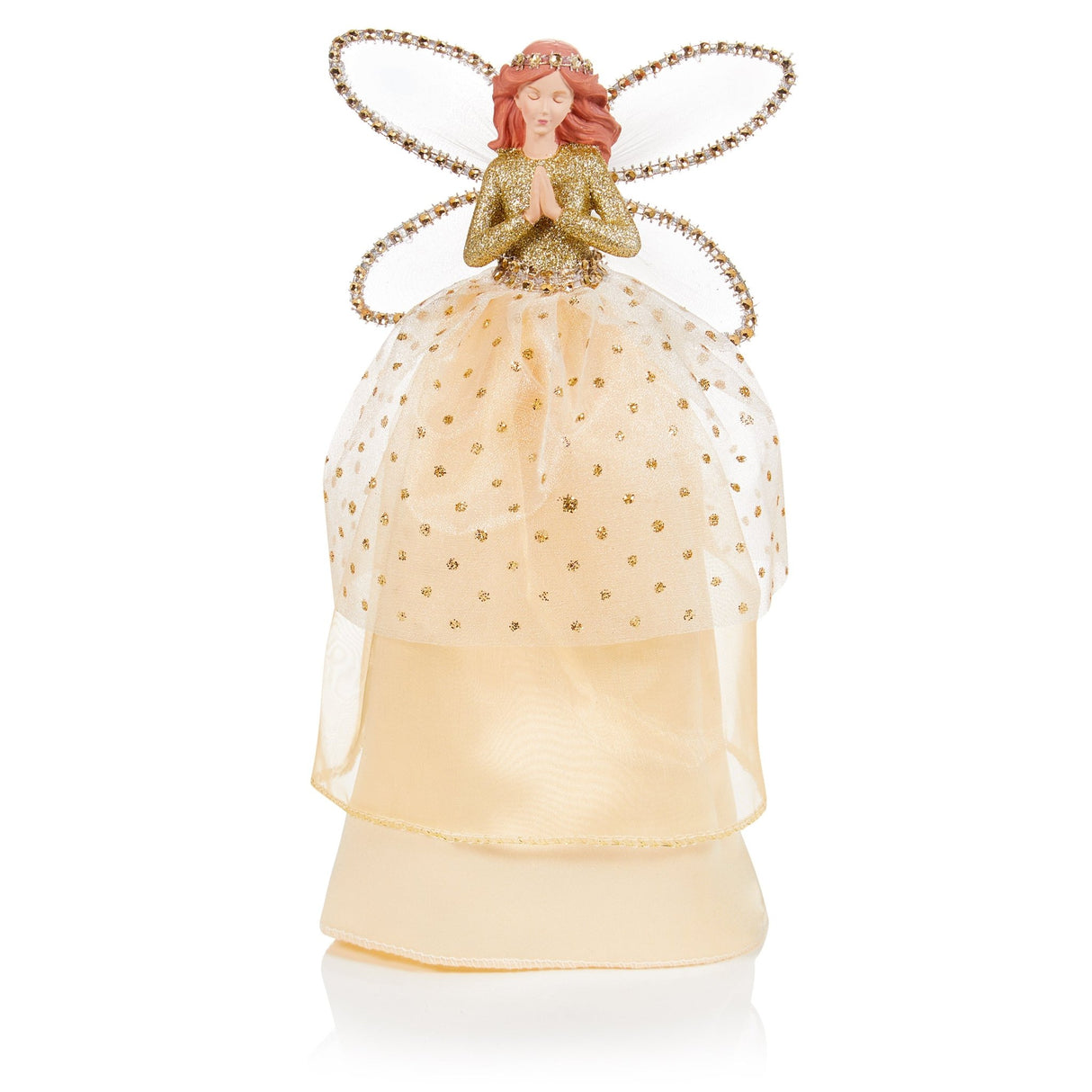 28cm Champagne Gold Angel with Glitter Tree Topper - XMAS DECORATIONS - Beattys of Loughrea