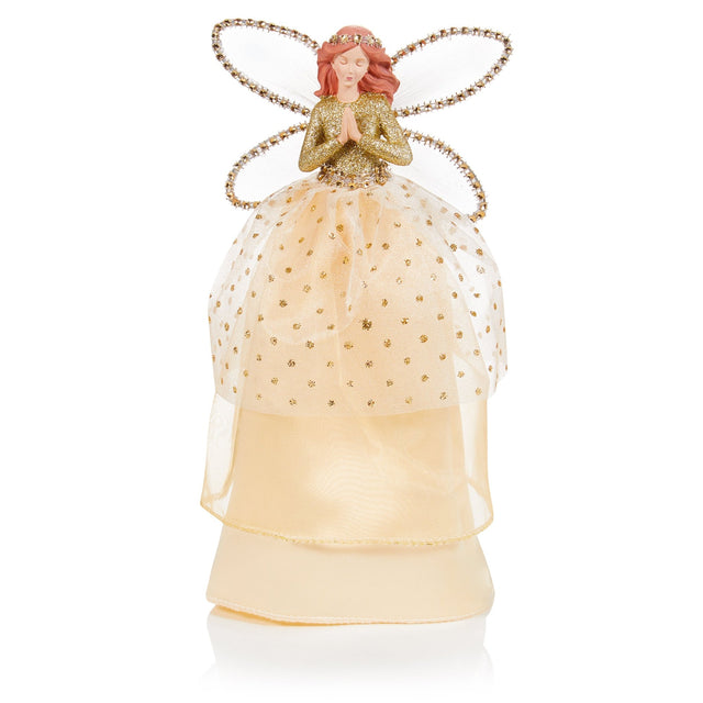 28cm Champagne Gold Angel with Glitter Tree Topper - XMAS DECORATIONS - Beattys of Loughrea