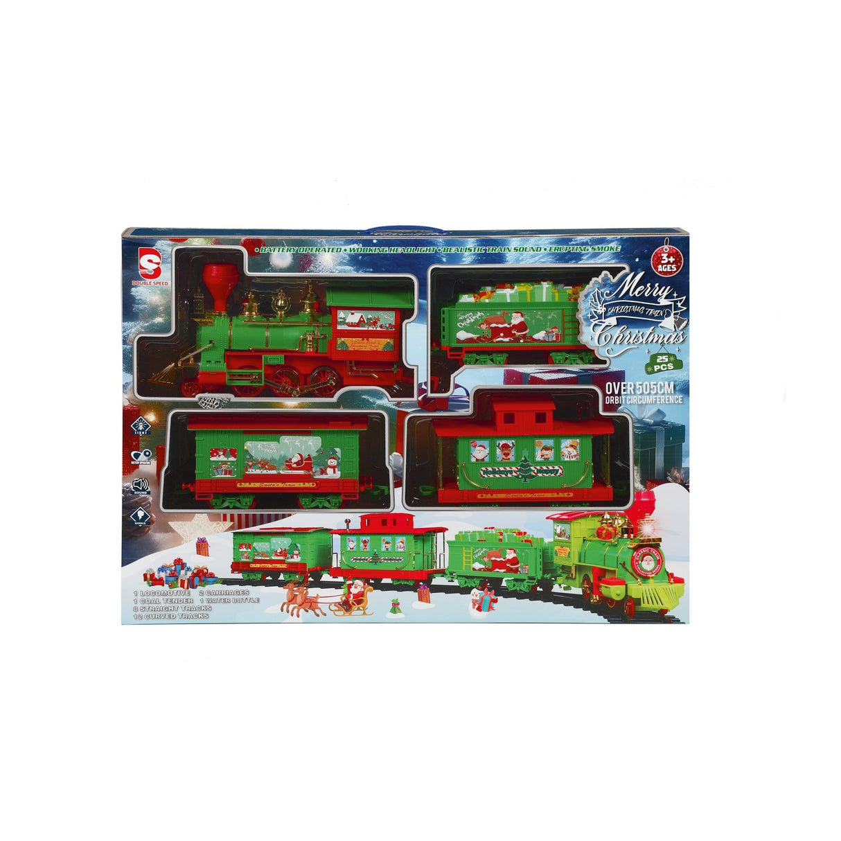 25pc Battery Operated Lit Large Train with Smoke and Sound - XMAS ROOM DECORATION LARGE AND LIGHT UP - Beattys of Loughrea