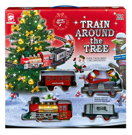 17pc Battery Operated Round The Christmas Tree Train Set - XMAS ROOM DECORATION LARGE AND LIGHT UP - Beattys of Loughrea
